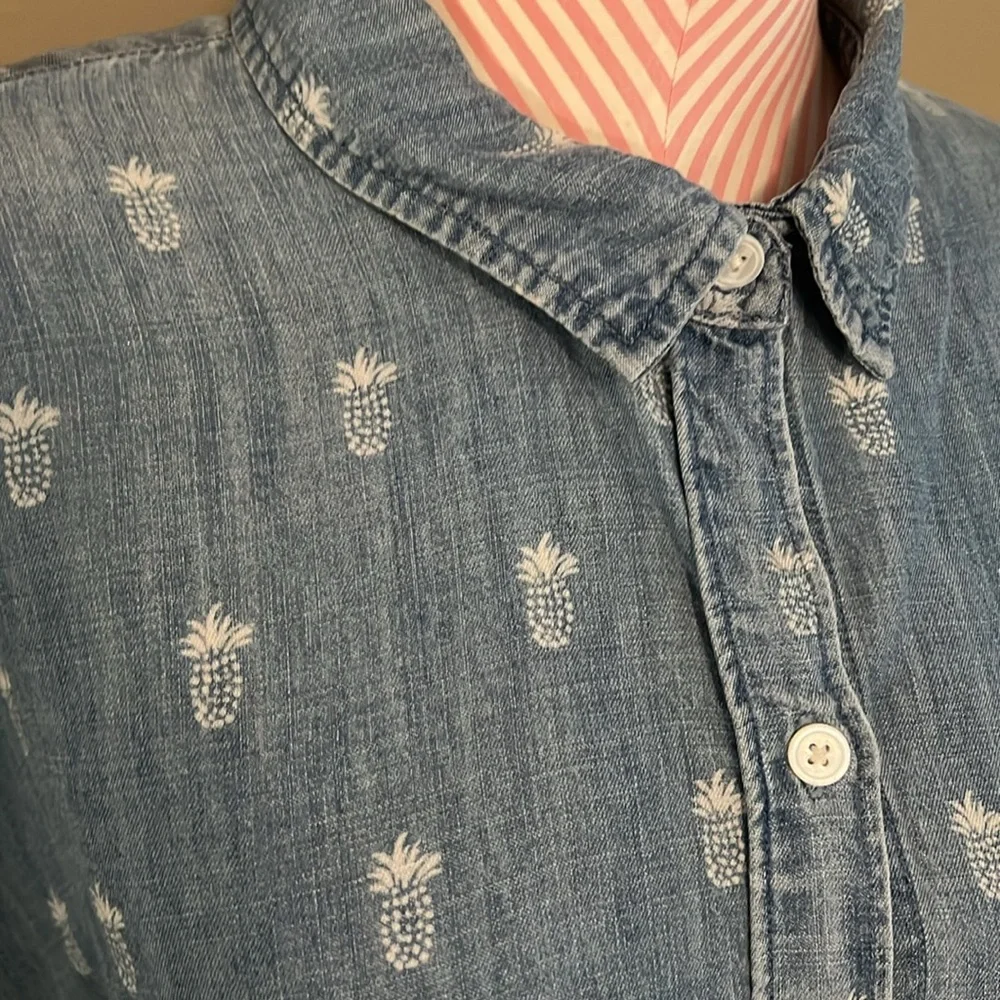 Rails Chambray blue pineapple short sleeve button up down lyocell linen - M - Picture 3 of 7